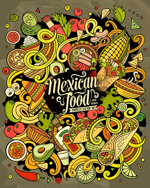 Μεξικάνικο Χέρι Τροφίμων Που Διανυσματικά Doodles Εικόνα Σχέδιο Αφίσας Κουζίνας — Διανυσματικό Αρχείο