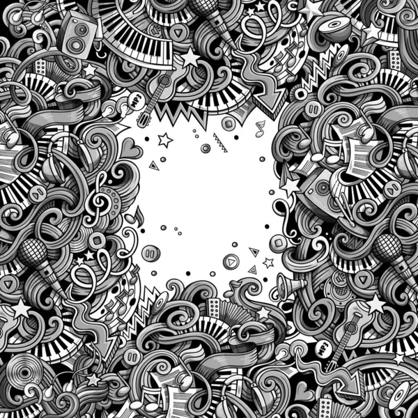 Illustration Gribouillis Vectoriels Dessinés Main Conception Cadre Musical Éléments Sonores — Image vectorielle