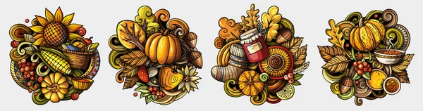 Autumn Desenhos Animados Raster Doodle Set Composições Detalhadas Coloridas Com — Fotografia de Stock