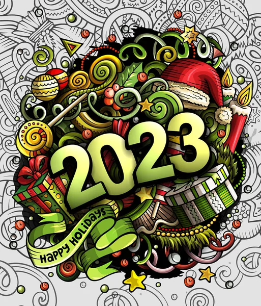 2023 Doodles Illustration New Year Objects Elements Poster Design Creative — Stock Photo, Image