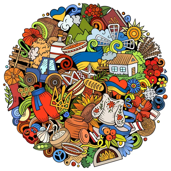 Ukraine Cartoon Raster Doodles Illustration Ukrainian Symbols Elements Objects Background — Stok fotoğraf