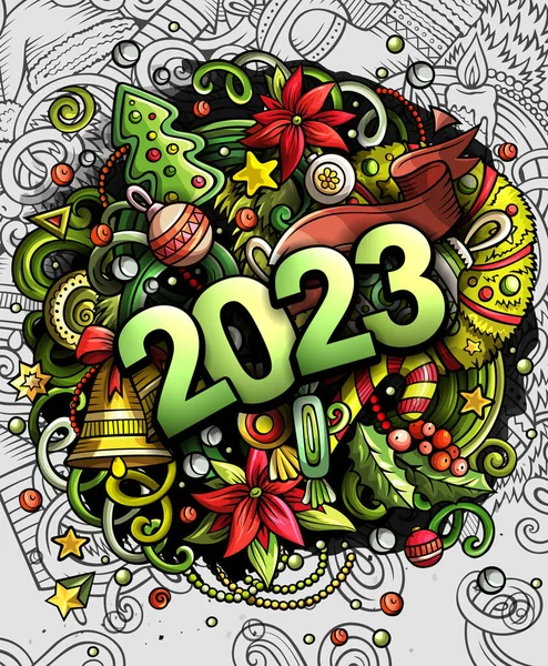 2023 Doodles Illustration New Year Objects Elements Poster Design Creative — Stockfoto