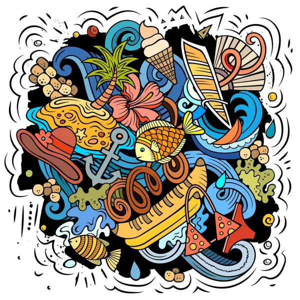 Summer Beach Cartoon Raster Illustration Colorful Detailed Composition Lot Summertime — 스톡 사진