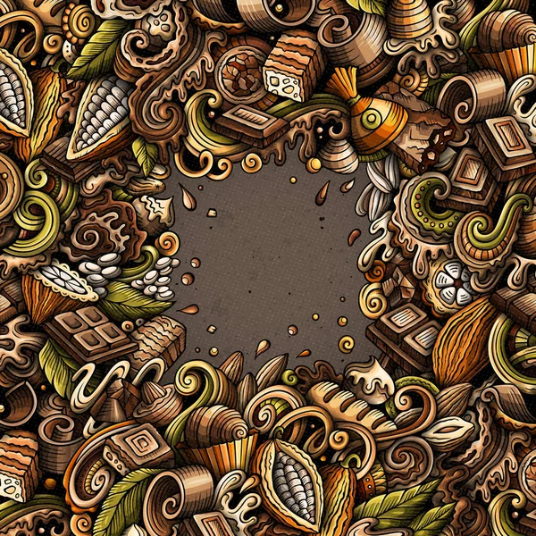 Chocolate Hand Drawn Raster Doodles Frame Choco Border Design Sweet — Fotografia de Stock