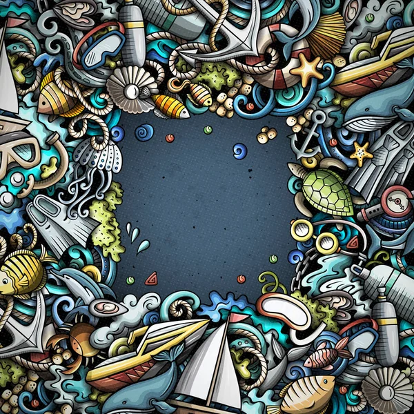 Diving Cartoon Raster Doodles Illustration Dive Frame Design Water Sports — Stok fotoğraf