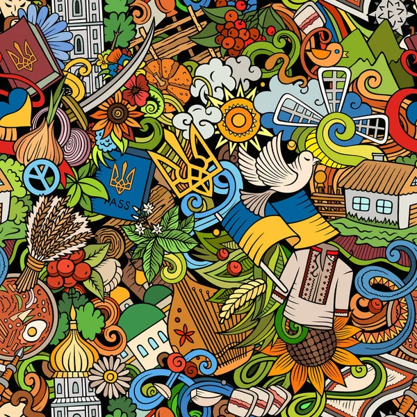 Cartoon Doodles Ukraine Nahtlose Muster Hintergrund Mit Symbolen Und Gegenständen — Stockfoto