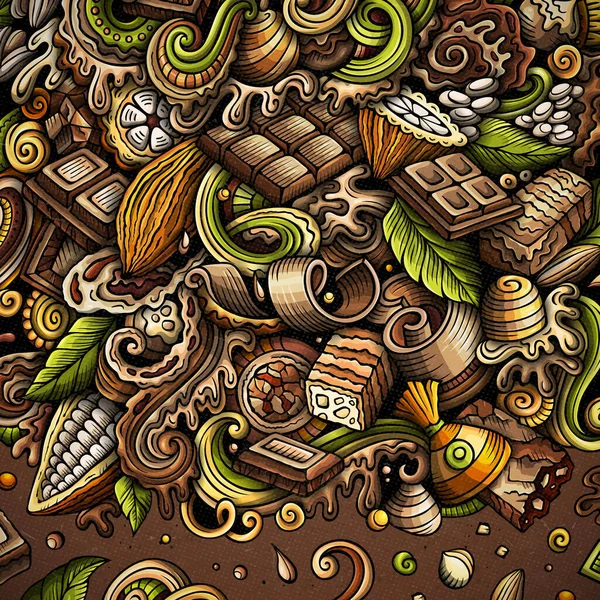Čokoládové Ručně Kreslené Rastrové Čmáranice Čokoládový Okraj Sladké Prvky Objekty — Stock fotografie