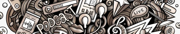 Contenuti Audio Banner Doodle Monocromatico Cartoon Raster Flyer Illustrazione Con — Foto Stock