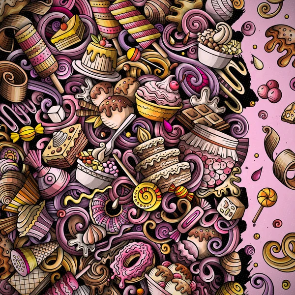 Sweet Food Cartoon Raster Doodles Frame Desserts Border Design Confection —  Fotos de Stock