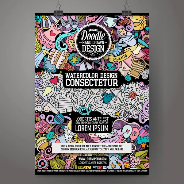 Cartoon Vector Doodle Baby Poster Template Corporate Identity Use Invitations — Stockový vektor