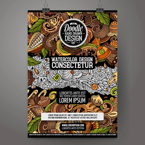 Cartoon Vector Doodle Chocolate Poster Template Corporate Identity Use Invitations — Vector de stock