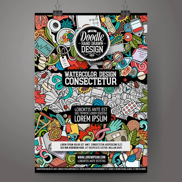 Cartoon Vector Doodle Medicine Poster Template Corporate Identity Use Invitations — Stok Vektör