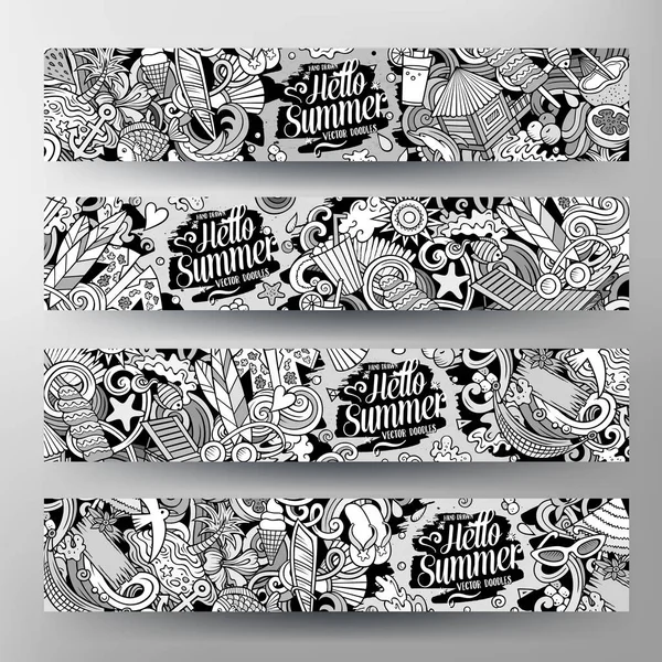 Cartoon Vector Doodle Set Summer Beach Banners Templates Corporate Identity — Stock Vector