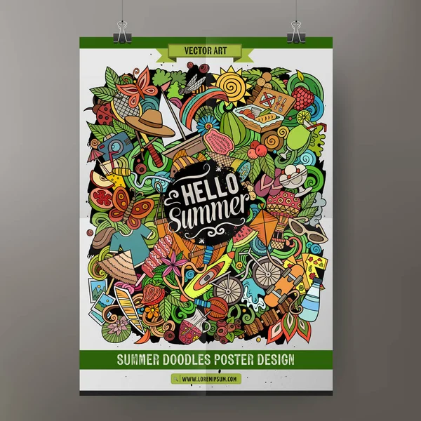 Cartoon Vector Doodle Summer Poster Template Corporate Identity Use Invitations —  Vetores de Stock