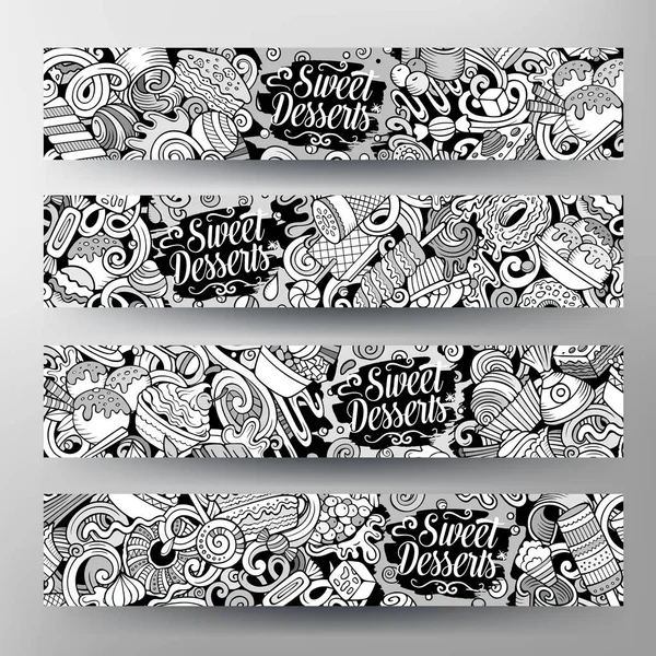 Cartoon Vector Doodle Set Desserts Banners Templates Corporate Identity Use — Wektor stockowy