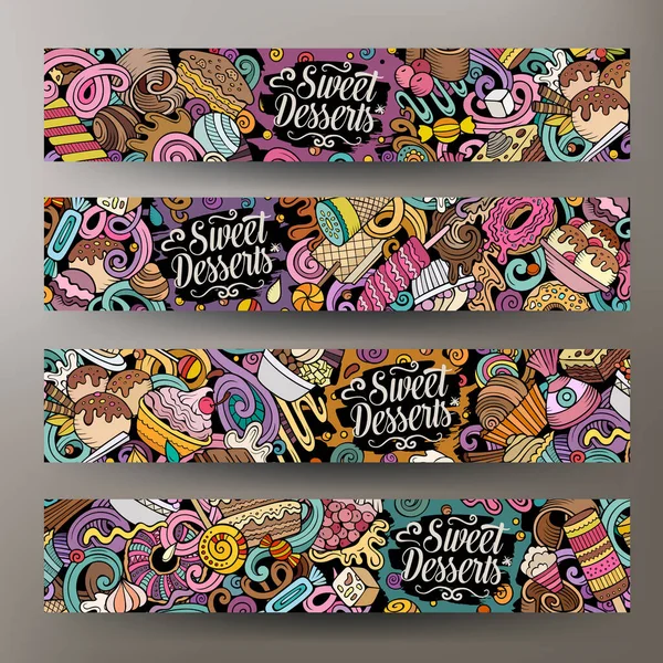 Cartoon Vector Doodle Set Desserts Banners Templates Corporate Identity Use — Vector de stock