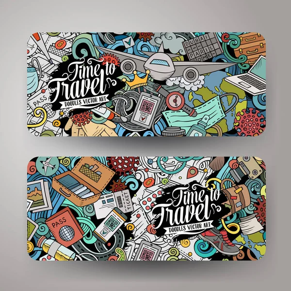 Cartoon Vector Doodle Set Traveling Banners Templates Corporate Identity Use — ストックベクタ