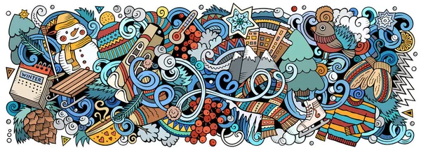 Banner Doodle Desenhos Animados Inverno Design Sazonal Engraçado Arte Criativa — Fotografia de Stock