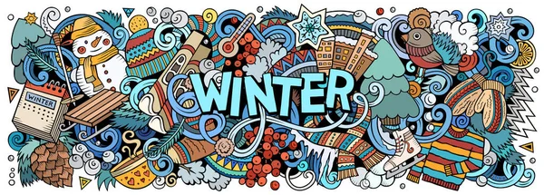 Winter Cartoon Doodle Banner Funny Seasonal Design Creative Art Raster — 스톡 사진