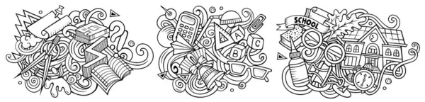 Desenhos Animados Escola Raster Doodle Set Composições Detalhadas Esboçadas Com — Fotografia de Stock