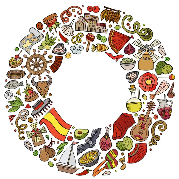 Colorful Raster Set Spain Cartoon Doodle Objects Symbols Items Frame — Stockfoto