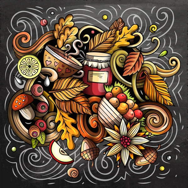 Herfst Cartoon Raster Doodles Illustratie Val Poster Ontwerp Seizoen Elementen — Stockfoto