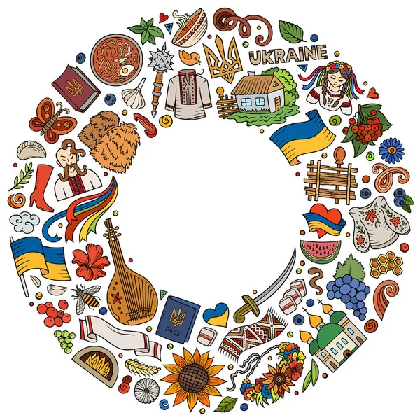 Красочный Растровый Набор Украинских Мультяшных Каракулей Предметов Символов Предметов Круглая — стоковое фото
