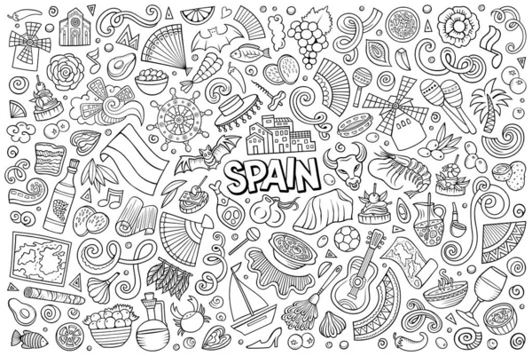 Skizzenhafte Raster Handgezeichnete Doodle Cartoon Set Von Spanien Themen Objekte — Stockfoto