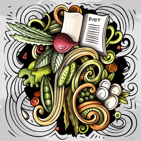 卡通光栅涂鸦饮食食品插图 色彩斑斓 有大量的对象背景 所有物体 色彩艳丽的饮食图片 — 图库照片