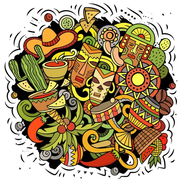 Latin America Cartoon Raster Illustration Colorful Detailed Composition Lot Latinamerican — Stock Photo, Image