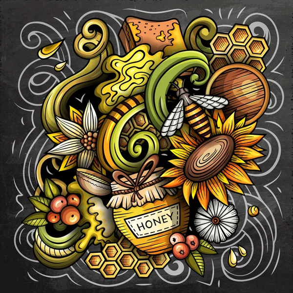 Cartoon Raster Doodles Honey Illustration Colorful Detailed Lots Objects Background — Stock Photo, Image