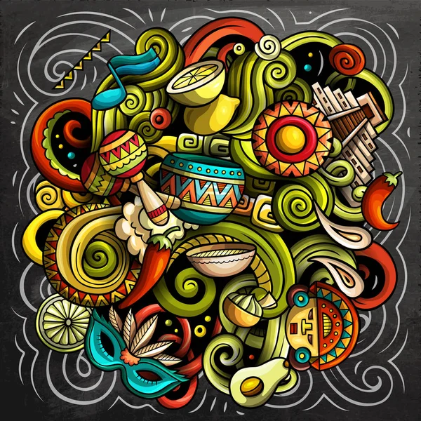 Карикатура Растрові Ілюстрації Латинської Америки Chalkboard Детальний Склад Великою Кількістю — стокове фото