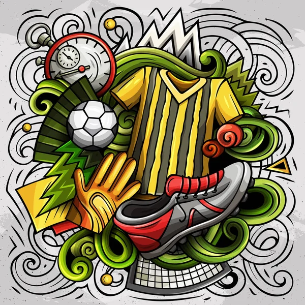 Dibujos Animados Raster Garabatos Ilustración Fútbol Colorido Detallado Con Muchos — Foto de Stock