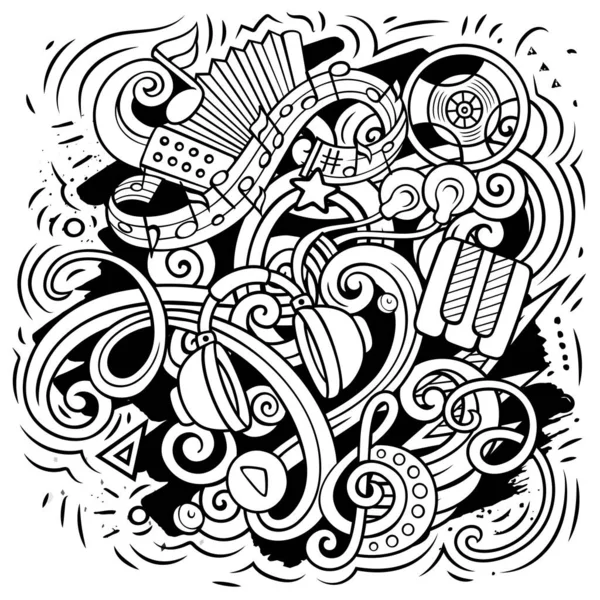 Música Desenho Animado Raster Ilustração Composição Detalhada Esboçada Com Lotes — Fotografia de Stock