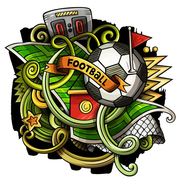 Cartoon Raster Doodles Football Illustration Bunt Detailliert Mit Vielen Objekten — Stockfoto