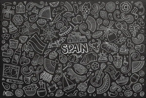 Chalkboard Raster Χέρι Που Doodle Σύνολο Κινουμένων Σχεδίων Της Ισπανίας — Φωτογραφία Αρχείου