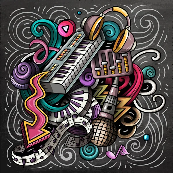 Cartoon Raster Doodles Disco Music Illustration Colorido Detallado Con Muchos — Foto de Stock