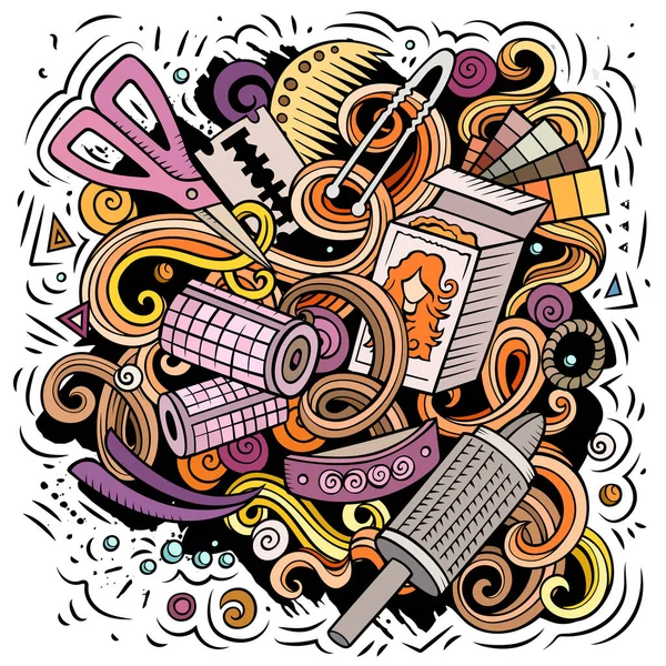 Cabeleireiro Desenho Animado Raster Ilustração Composição Detalhada Colorida Com Muitos — Fotografia de Stock