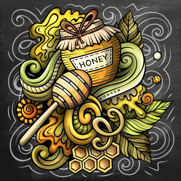 Tecknad Raster Doodles Honey Illustration Färgglada Detaljerad Med Massor Objekt — Stockfoto