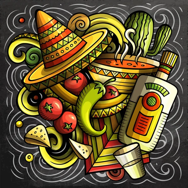 Comida Mexicana Dibujada Mano Raster Garabatos Ilustración Diseño Póster Cocina — Foto de Stock