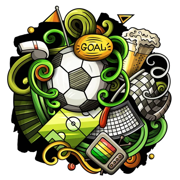 Cartoon Raster Doodles Ilustração Futebol Colorido Detalhado Com Muitos Objetos — Fotografia de Stock