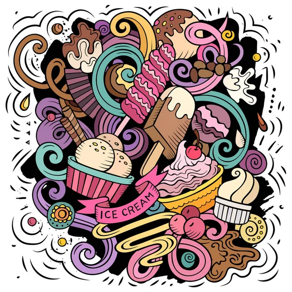Ilustración Dibujos Animados Ice Cream Colorida Composición Detallada Con Muchos —  Fotos de Stock