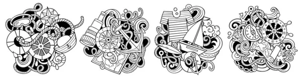 Zestaw Kreskówkowych Bazgrołów Skechy Szczegółowe Kompozycje Dużą Ilością Obiektów Symboli — Zdjęcie stockowe