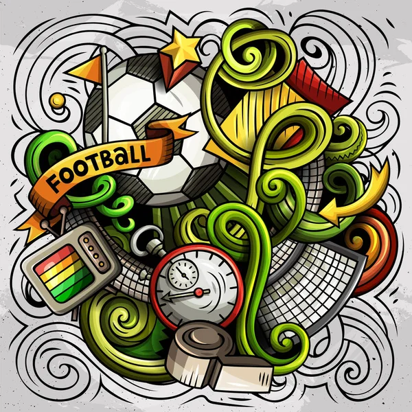 Dibujos Animados Raster Garabatos Ilustración Fútbol Colorido Detallado Con Muchos —  Fotos de Stock