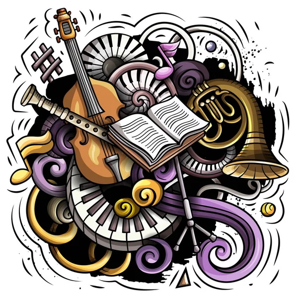 Tecknad Raster Doodles Klassisk Musik Illustration Färgglada Detaljerad Med Massor — Stockfoto