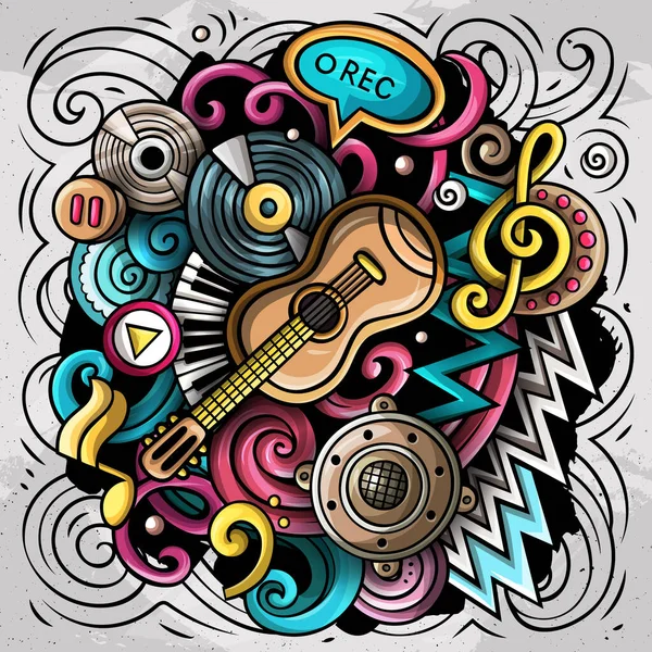 Музична Рука Намальована Растровими Каракулями Ілюстрація Музичний Плакат Звукові Елементи — стокове фото
