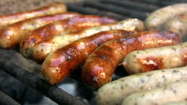 Embutidos en la barbacoa — Vídeo de stock