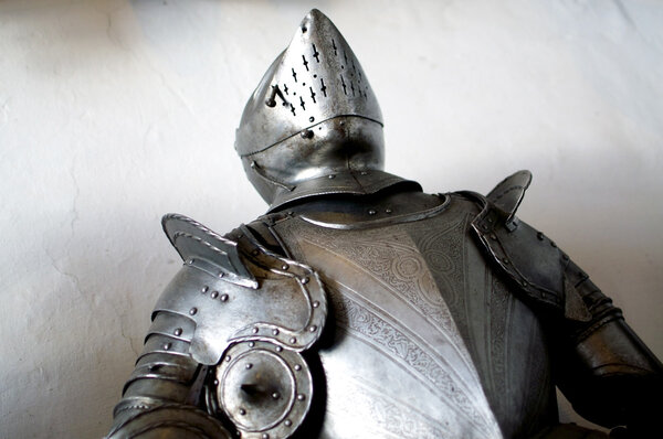 Armor of a medieval knight, seen from below