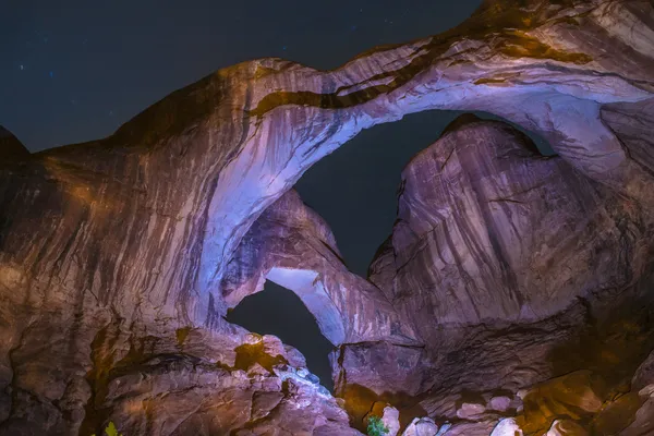 Doppelbogen bei Nacht moab utah — Stockfoto