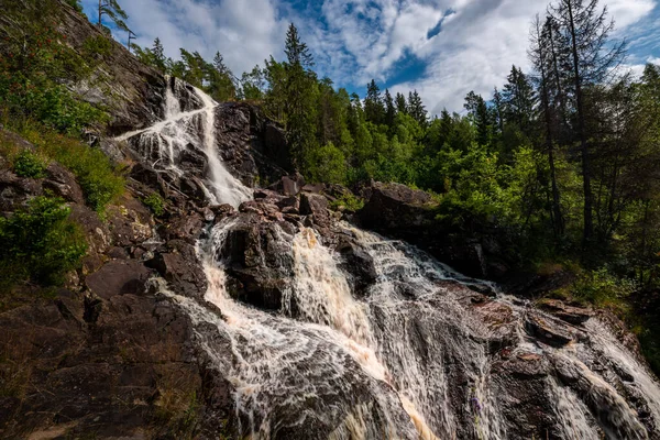 Elgafossen Cascada Algafallet Situada Entre Dos Países Suecia Noruega Río — Foto de Stock